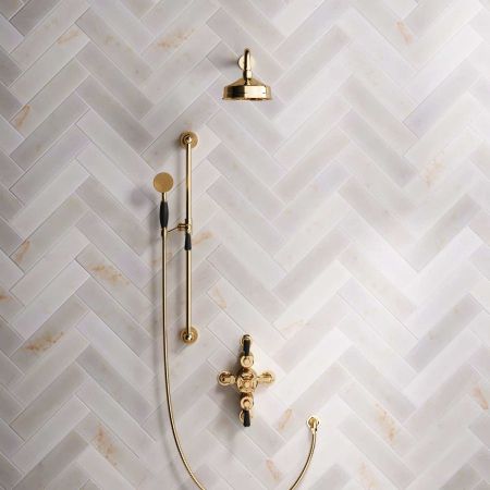Calder Dual Outlet Shower Kit - Semi-Exposed Valve - 6 inch Rose - Black Ceramic Lever - Handshower Slider-Rail - Living Brass