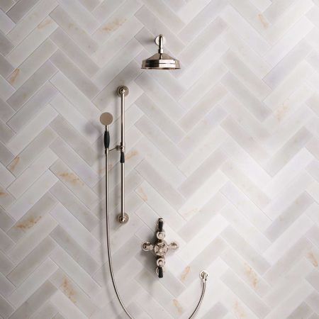 Calder Dual Outlet Shower Kit - Semi-Exposed Valve - 8 or 6 inch Rose - Black Ceramic Lever - Handshower Slider-Rail