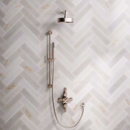 Bayor Dual Outlet Semi Exposed Shower with Slider Rail, 300mm Wall Arm, 8" Rose & Metal Levers in Brushed Nickel