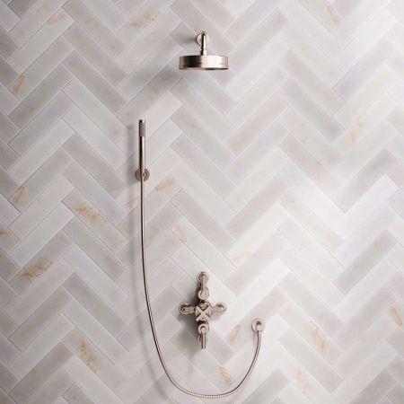 Bayor Dual Outlet Semi Exposed Shower with Handshower Hook, 300mm Wall Arm, 8" Rose & Metal Levers in Brushed Nickel