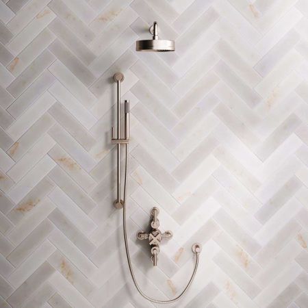 Bayor Dual Outlet Semi Exposed Shower with Slider Rail, 500mm Wall Arm, 8" Rose & Metal Levers in Brushed Nickel