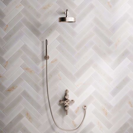 Bayor Dual Outlet Semi Exposed Shower with Handshower Hook, 500mm Wall Arm, 8" Rose & Metal Levers in Brushed Nickel