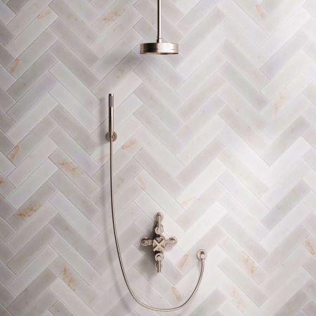 Bayor Dual Outlet Semi Exposed Shower with Handshower Hook, 210mm Ceiling Arm, 8" Rose & Metal Levers in Brushed Nickel