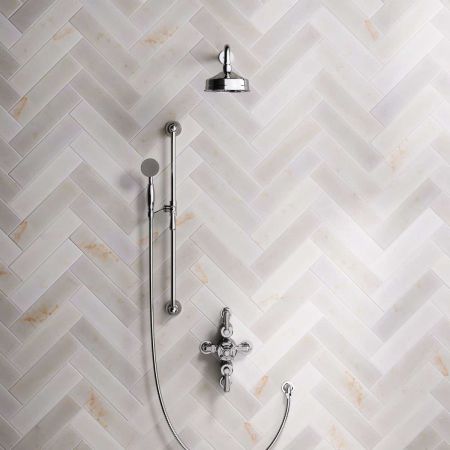 Linton Dual Outlet Semi Exposed Shower with Slider Rail, 500mm Wall Arm, 6" Rose & Metal Levers in Chrome
