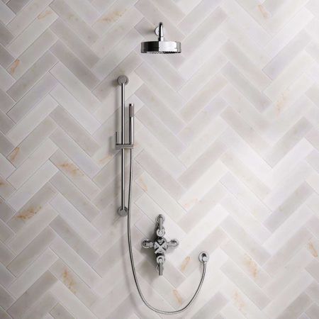 Bayor Dual Outlet Semi Exposed Shower with Slider Rail, 500mm Wall Arm, 8" Rose & Metal Levers in Chrome