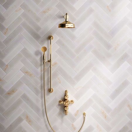 Calder Dual Outlet Shower Kit - Semi-Exposed Valve - 8 inch Rose - 500mm Shower Arm - Metal Lever - Handshower Slider-Rail - Living Brass