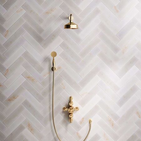 Calder Dual Outlet Shower Kit - Semi-Exposed Valve - 6 inch Rose - 500mm Shower Arm - Metal Lever - Handshower Hook - Living Brass
