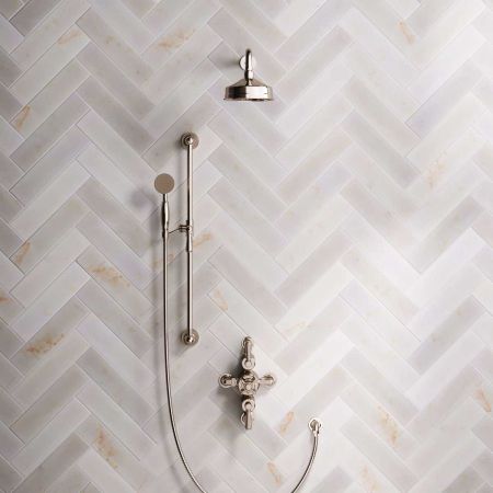 Linton Dual Outlet Semi Exposed Shower with Slider Rail, 500mm Wall Arm, 6" Rose & Metal Levers in Polished Nickel