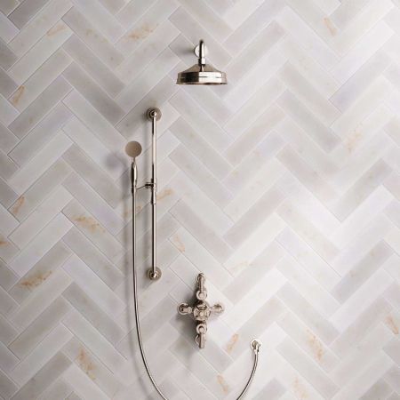 Linton Dual Outlet Semi Exposed Shower with Slider Rail, 500mm Wall Arm, 8" Rose & Metal Levers in Polished Nickel