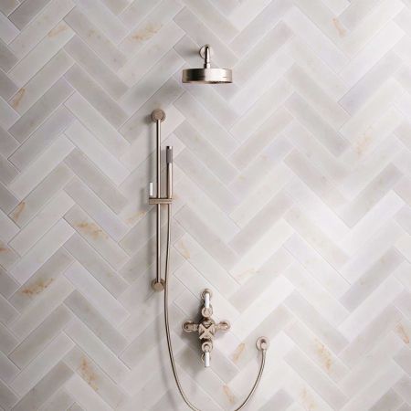 Bayor Dual Outlet Semi Exposed Shower with Slider Rail, 300mm Wall Arm, 8" Rose & White Levers in Brushed Nickel