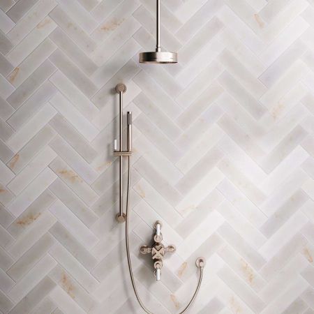Bayor Dual Outlet Semi Exposed Shower with Slider Rail, with 210mm Ceiling Arm, 8" Rose & White Levers in Brushed Nickel