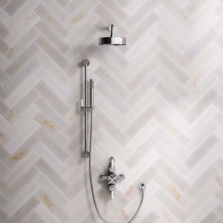Elbe Dual Outlet Shower Kit - Semi-Exposed Valve - White Ceramic Lever - Handshower Slider-Rail