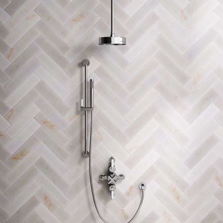 Bayor Dual Outlet Semi Exposed Shower with Slider Rail, with 210mm Ceiling Arm, 8" Rose & White Levers in Chrome