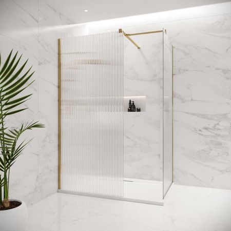 Wharfe Reeded Walk-In Shower Enclosure - Polished Brass