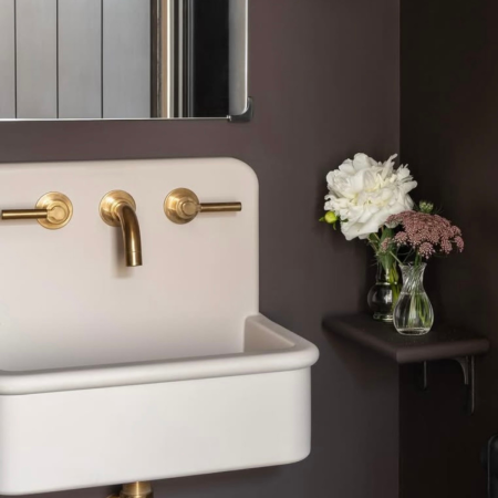 Laszlo Rectangular Concrete Basin with Backsplash & Three Tap Holes - Linen White