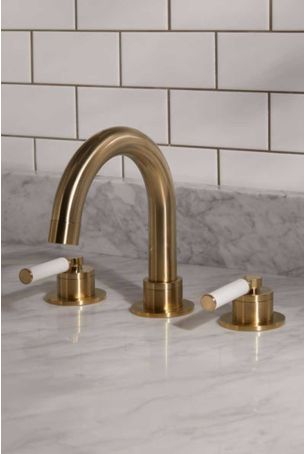 Senska 3-Hole Bath Filler - Deck Mounted - White Lever - Brushed Brass