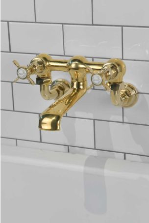 Aysgarth Bath Filler Tap Wall Mounted X Top Polished Brass 3/4BSP