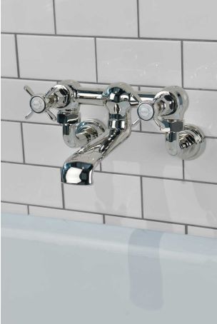 Aysgarth Bath Filler Tap Wall Mounted X Top Polished Nickel 3/4BSP