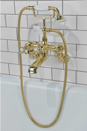 Aysgarth Bath Shower Mixer Wall Mounted X Top Polished Brass 3/4BSP