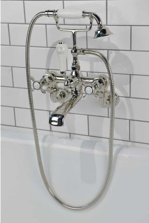 Aysgarth Bath Shower Mixer Wall Mounted X Top Polished Nickel 3/4BSP