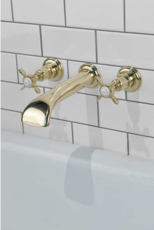 Aysgarth - 3-Hole Bath Filler - Wall Mounted - X-Top - Brass