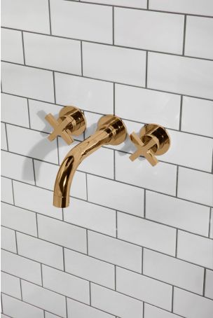 Bayor 3-Hole Bath Filler - Wall Mounted - X-Top - Polished Brass