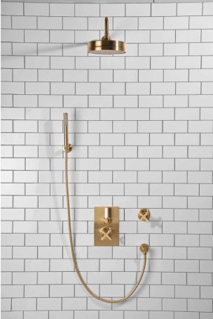 Elbe - Concealed Shower Set + Diverter - Hook Mount - White Lever/X-Top - 8" or 6" Rose