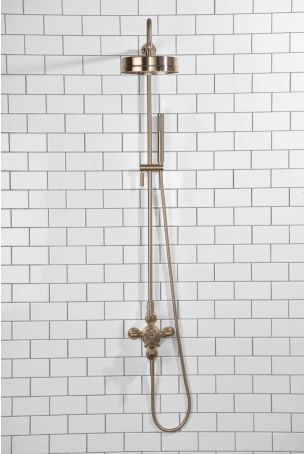 Elbe Dual Outlet Shower Kit - Exposed Valve - Brushed Nickel Lever - Handshower Mounted on Riser-Rail - Brushed Nickel