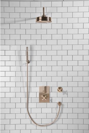 Elbe - Concealed Shower Set + Diverter - Hook Mount - Metal Lever/X-Top - 8" Rose - Brushed Nickel