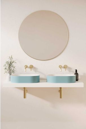 Caspar Stone Countertop Basins with Vasco Double Shelf - Morning Blue