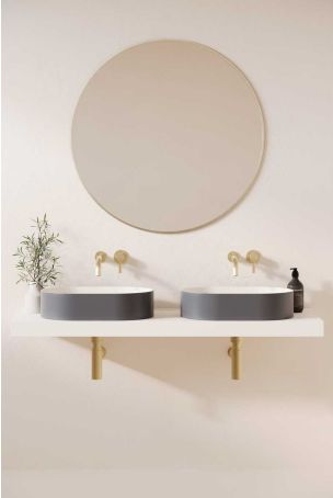 Caspar Stone Countertop Basins with Vasco Double Shelf - Slate Grey