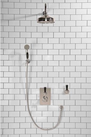 Calder Concealed Shower Valve Kit 8" Rose with Diverter and Hook Mount Black Lever Chrome Plated