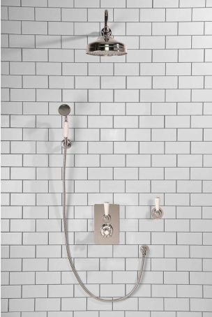 Calder Concealed Shower Valve Kit 8" or 6" Rose with Diverter and Hook Mount White Lever