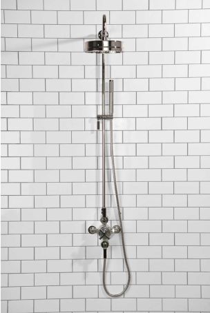 Elbe Dual Outlet Shower Kit - Exposed Valve - Black Ceramic Lever - Handshower Mounted on Riser-Rail - Chrome Finish