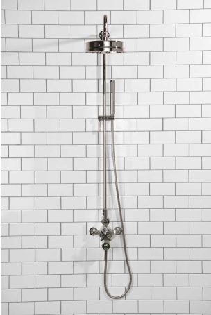 Elbe Dual Outlet Shower Kit - Exposed Valve - Chrome Finish Lever - Handshower Mounted on Riser-Rail - Chrome Finish