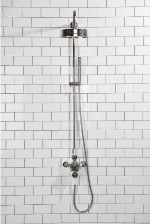 Elbe Dual Outlet Shower Kit - Exposed Valve - White Ceramic Lever - Handshower Mounted on Riser-Rail - Chrome Finish