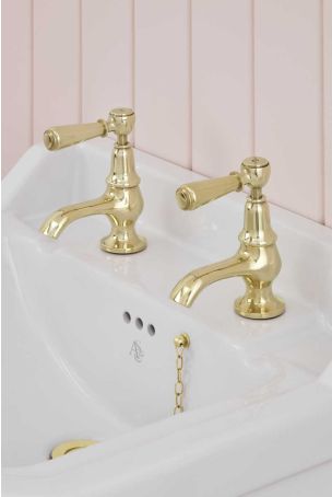 Linton 1/2BSP Basin Pillar Taps Metal Lever Polished Brass