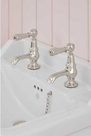 Linton 1/2BSP Basin Pillar Taps Metal Lever Nickel