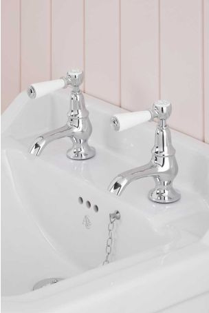 Linton 1/2BSP Basin Pillar Taps White Lever