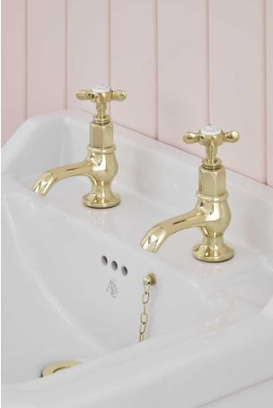 Aysgarth 1/2BSP Basin Pillar Taps X Top Polished Brass