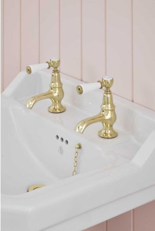 Linton 1/2BSP Basin Pillar Taps White Lever Gold