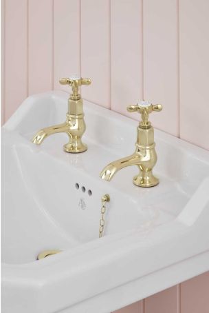 Aysgarth 1/2BSP Basin Pillar Taps X Top Polished Brass