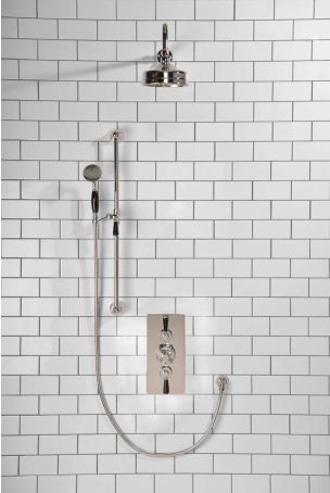 Calder Dual Outlet Shower Kit - Concealed Valve - 6 inch Rose - Black Ceramic Lever - Handshower Slider-Rail - Chrome Finish