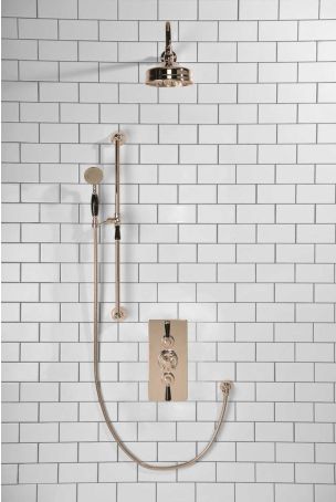 Calder Dual Outlet Shower Kit - Concealed Valve - 6 inch Rose - Black Ceramic Lever - Handshower Slider-Rail - Polished Nickel