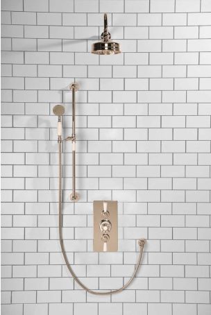 Calder Dual Outlet Shower Kit - Concealed Valve - 6 inch Rose - White Ceramic Lever - Handshower Slider-Rail - Polished Nickel