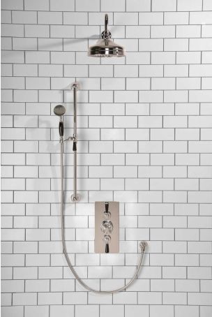 Calder Dual Outlet Shower Kit - Concealed Valve - 8 or 6 inch Rose - Black Ceramic Lever - Handshower Slider-Rail