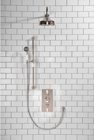 Calder Dual Outlet Shower Kit - Concealed Valve - 8 or 6 inch Rose - White Ceramic Lever - Handshower Slider-Rail