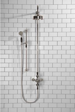 Calder Dual Outlet Shower Kit - Exposed Valve - 6 inch Rose - Black Ceramic Lever - Handshower Slider-Rail - Chrome Finish