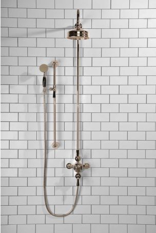 Calder Dual Outlet Shower Kit - Exposed Valve - 6 inch Rose - Black Ceramic Lever - Handshower Slider-Rail - Polished Nickel