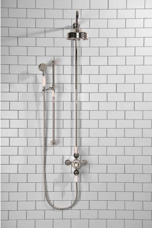 Calder Dual Outlet Shower Kit - Exposed Valve - 6 inch Rose - White Ceramic Lever - Handshower Slider-Rail - Chrome Finish